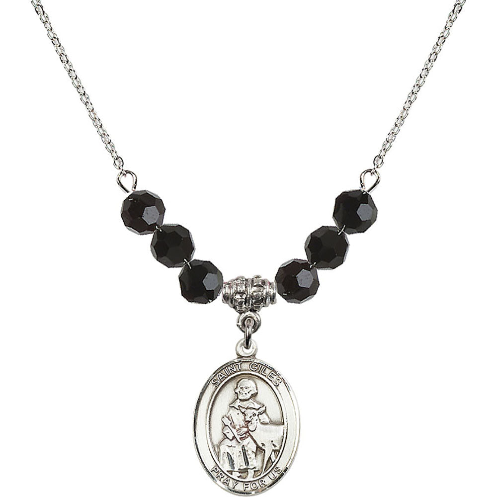 Sterling Silver Saint Giles Birthstone Necklace with Jet Beads - 8349