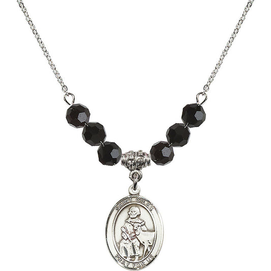 Sterling Silver Saint Giles Birthstone Necklace with Jet Beads - 8349