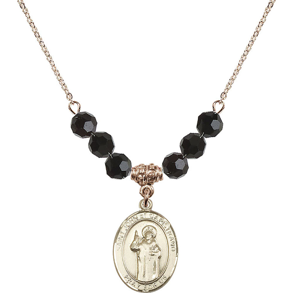 14kt Gold Filled Saint John of Capistrano Birthstone Necklace with Jet Beads - 8350