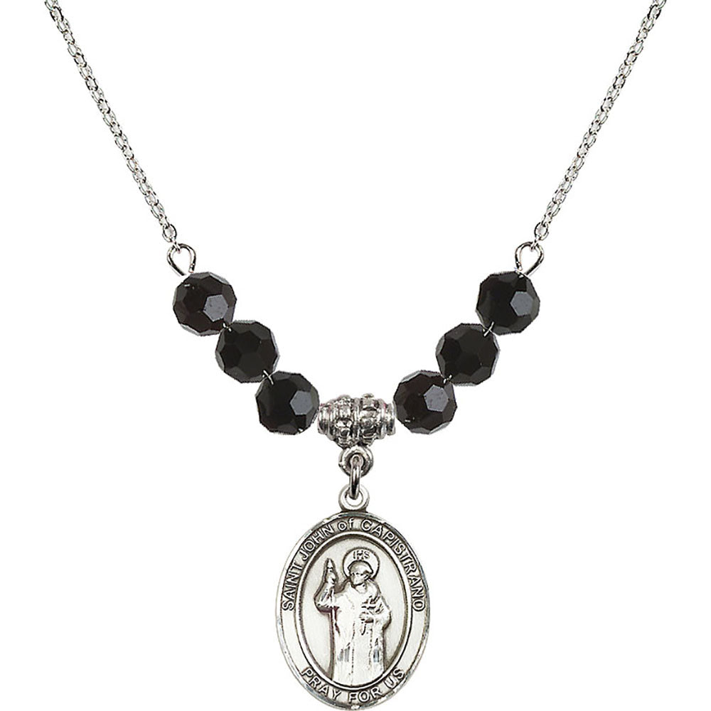 Sterling Silver Saint John of Capistrano Birthstone Necklace with Jet Beads - 8350