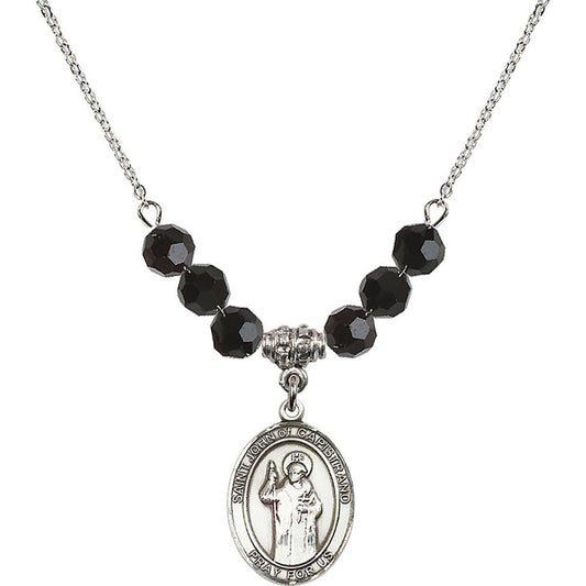 Sterling Silver Saint John of Capistrano Birthstone Necklace with Jet Beads - 8350