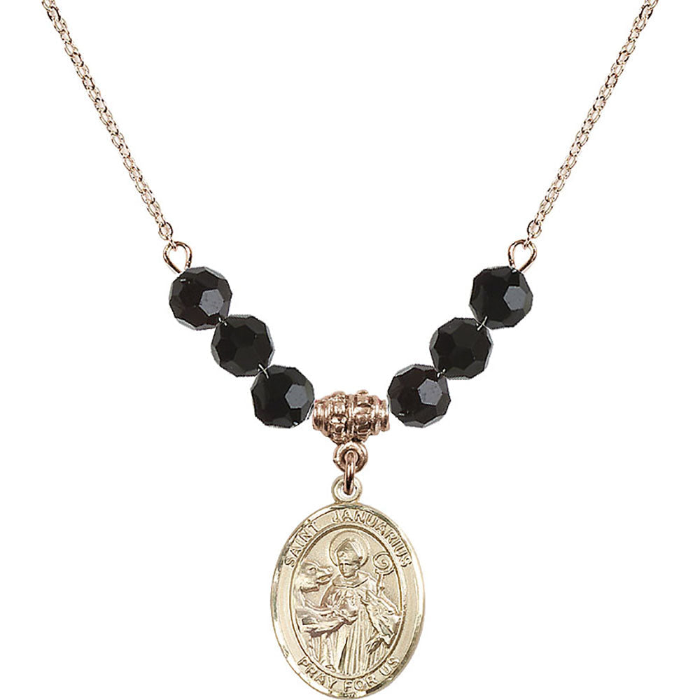 14kt Gold Filled Saint Januarius Birthstone Necklace with Jet Beads - 8351
