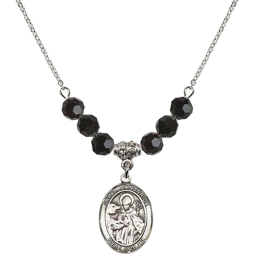 Sterling Silver Saint Januarius Birthstone Necklace with Jet Beads - 8351