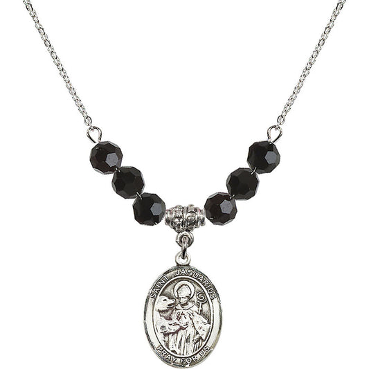 Sterling Silver Saint Januarius Birthstone Necklace with Jet Beads - 8351