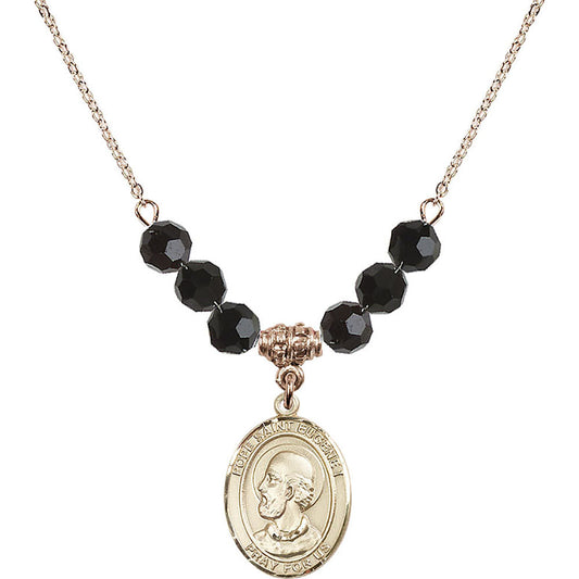 14kt Gold Filled Pope Saint Eugene I Birthstone Necklace with Jet Beads - 8352