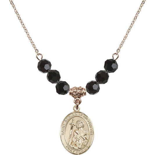 14kt Gold Filled Saint Adrian of Nicomedia Birthstone Necklace with Jet Beads - 8353