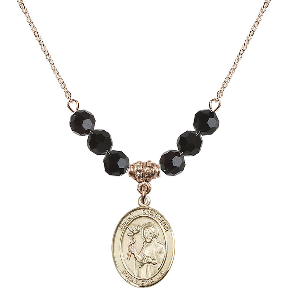 14kt Gold Filled Saint Dunstan Birthstone Necklace with Jet Beads - 8355