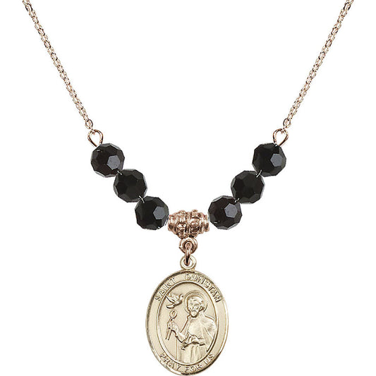 14kt Gold Filled Saint Dunstan Birthstone Necklace with Jet Beads - 8355