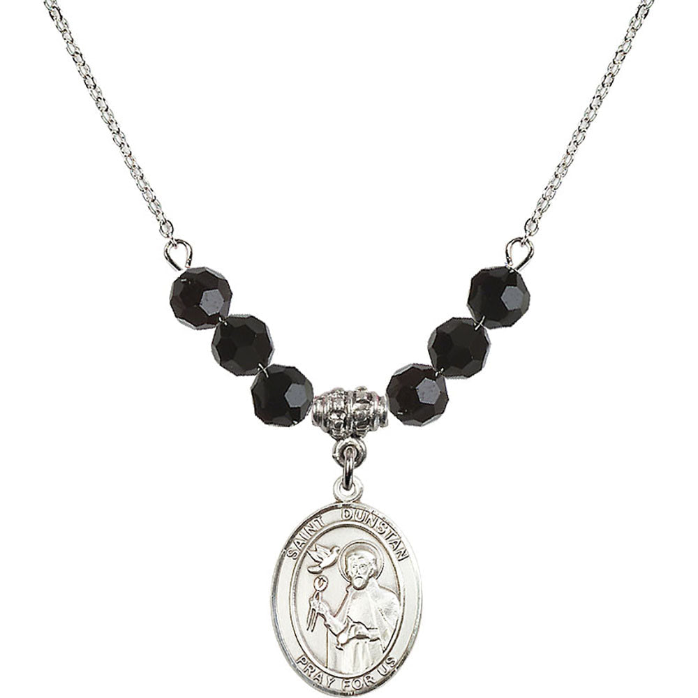 Sterling Silver Saint Dunstan Birthstone Necklace with Jet Beads - 8355