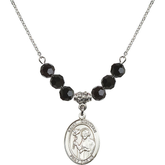 Sterling Silver Saint Dunstan Birthstone Necklace with Jet Beads - 8355