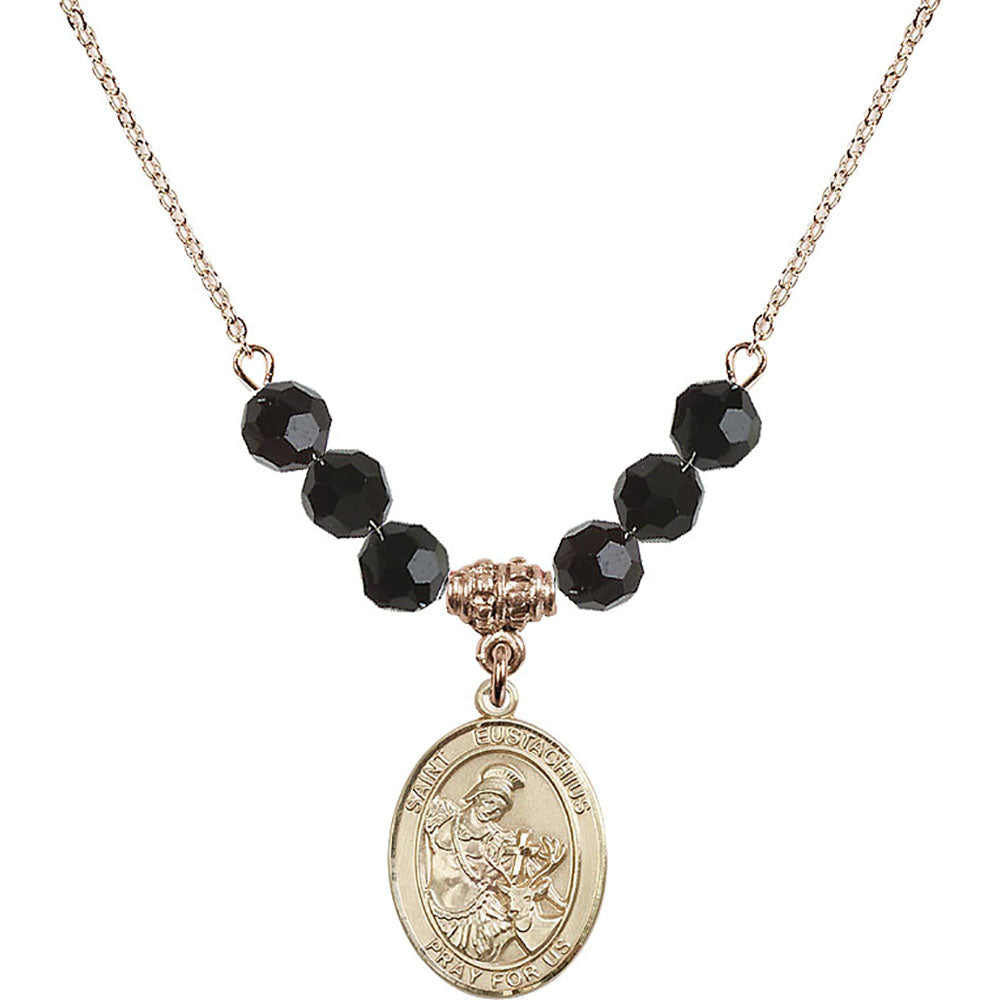 14kt Gold Filled Saint Eustachius Birthstone Necklace with Jet Beads - 8356