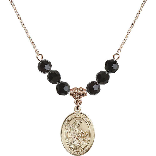 14kt Gold Filled Saint Eustachius Birthstone Necklace with Jet Beads - 8356