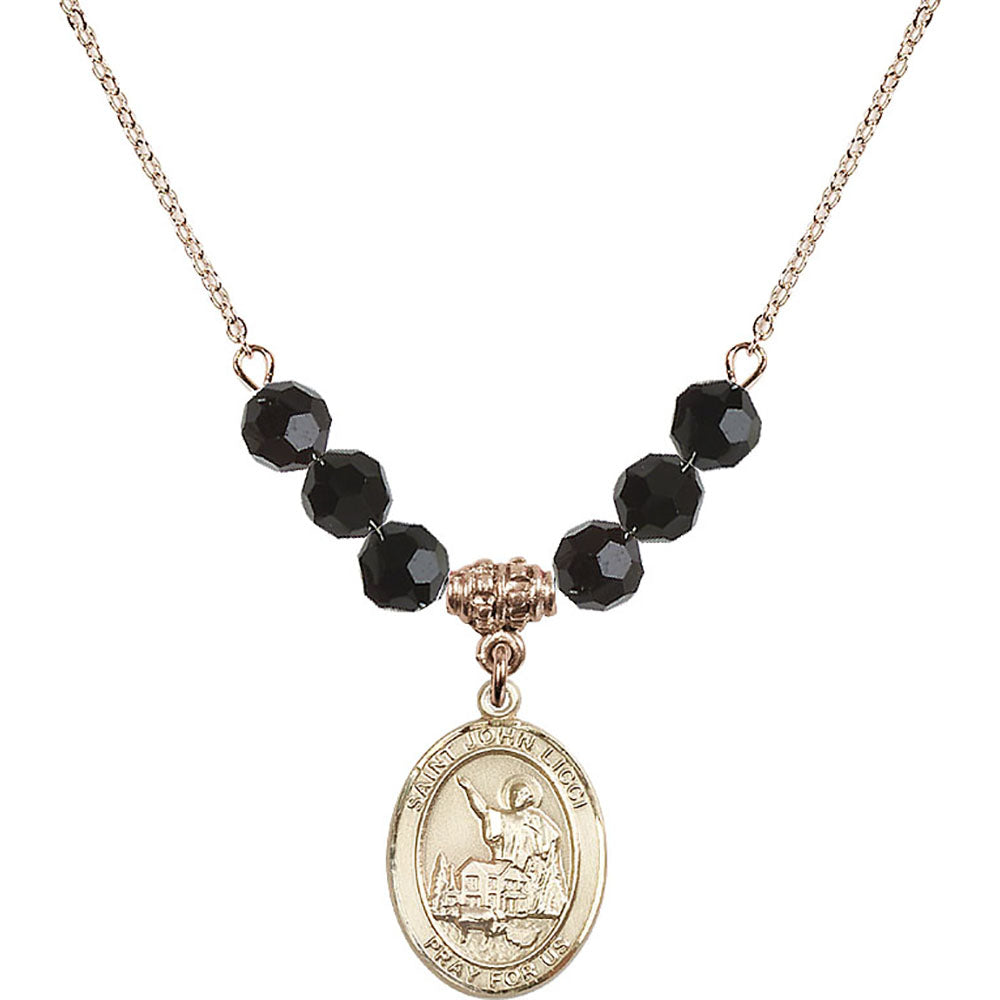 14kt Gold Filled Saint John Licci Birthstone Necklace with Jet Beads - 8358