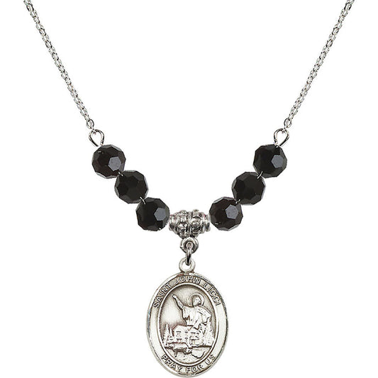 Sterling Silver Saint John Licci Birthstone Necklace with Jet Beads - 8358