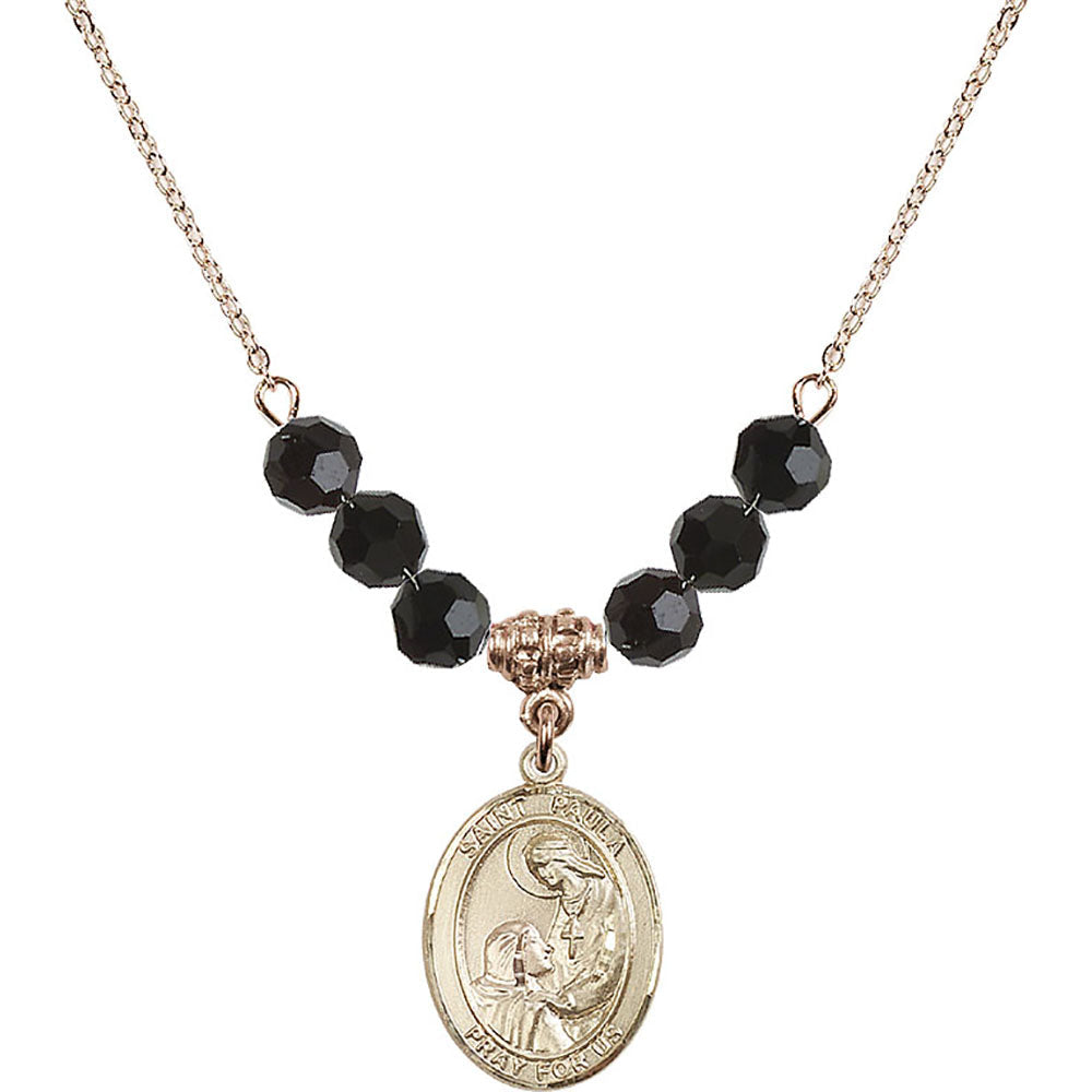 14kt Gold Filled Saint Paula Birthstone Necklace with Jet Beads - 8359