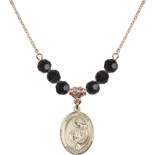 14kt Gold Filled Saint Paula Birthstone Necklace with Jet Beads - 8359
