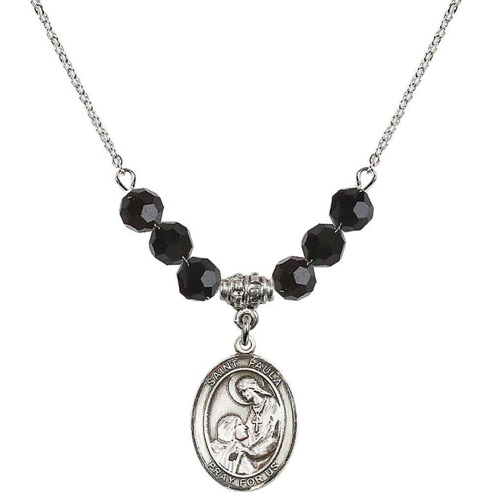 Sterling Silver Saint Paula Birthstone Necklace with Jet Beads - 8359
