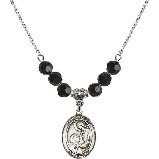 Sterling Silver Saint Paula Birthstone Necklace with Jet Beads - 8359