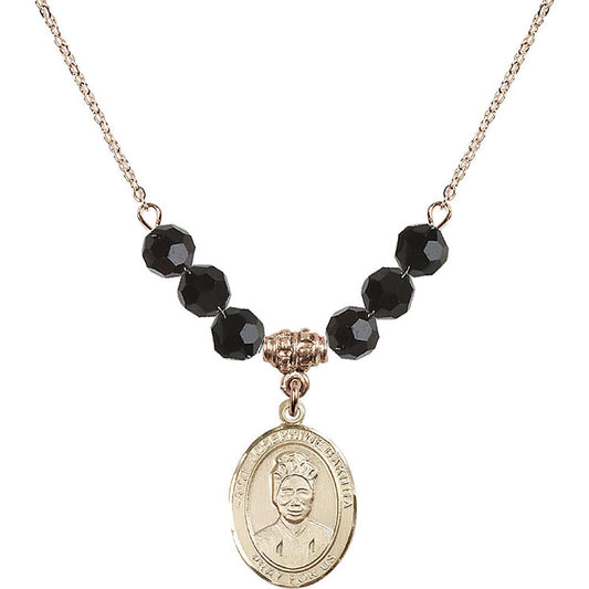 14kt Gold Filled Saint Josephine Bakhita Birthstone Necklace with Jet Beads - 8360