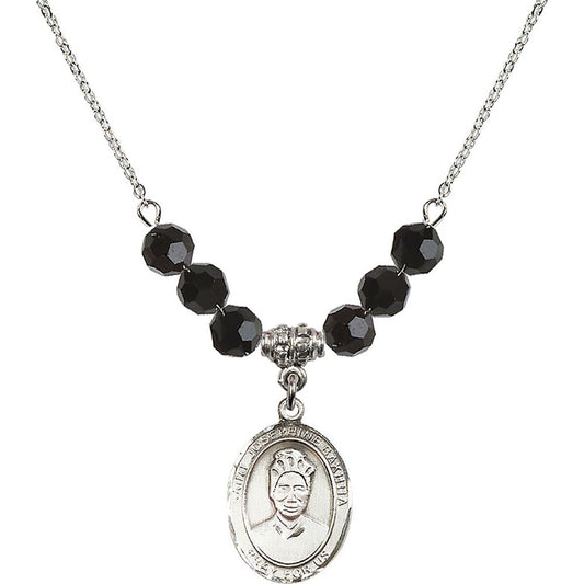 Sterling Silver Saint Josephine Bakhita Birthstone Necklace with Jet Beads - 8360