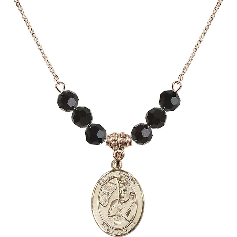 14kt Gold Filled Saint Edwin Birthstone Necklace with Jet Beads - 8361