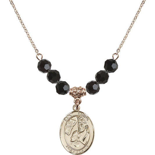 14kt Gold Filled Saint Edwin Birthstone Necklace with Jet Beads - 8361