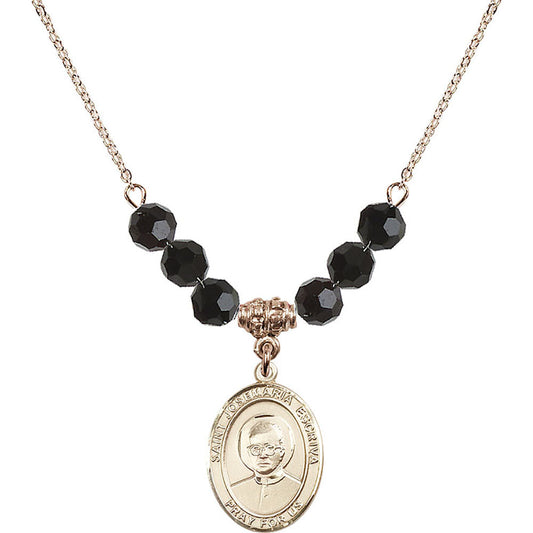 14kt Gold Filled Saint Josemaria Escriva Birthstone Necklace with Jet Beads - 8362