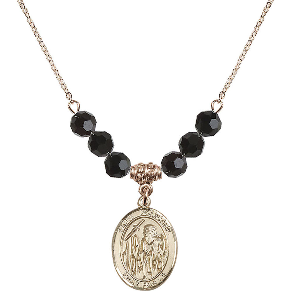 14kt Gold Filled Saint Polycarp of Smyrna Birthstone Necklace with Jet Beads - 8363
