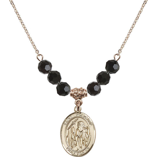 14kt Gold Filled Saint Polycarp of Smyrna Birthstone Necklace with Jet Beads - 8363