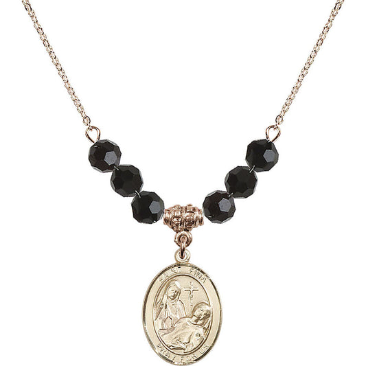 14kt Gold Filled Saint Fina Birthstone Necklace with Jet Beads - 8364