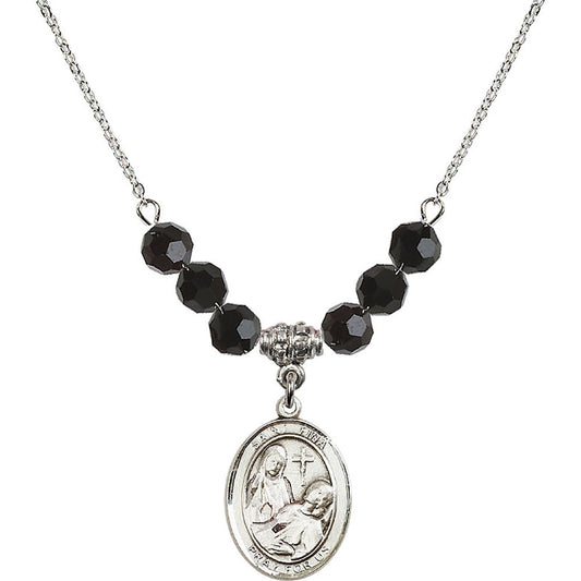 Sterling Silver Saint Fina Birthstone Necklace with Jet Beads - 8364