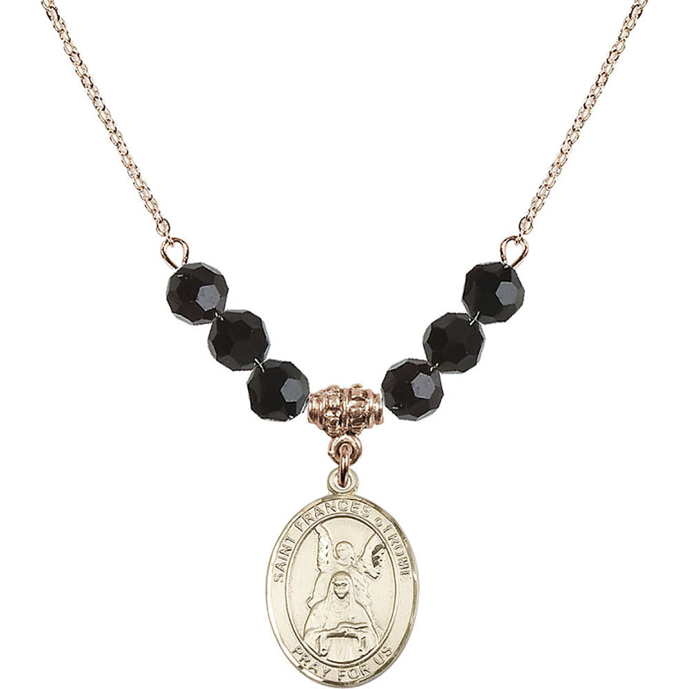 14kt Gold Filled Saint Frances of Rome Birthstone Necklace with Jet Beads - 8365