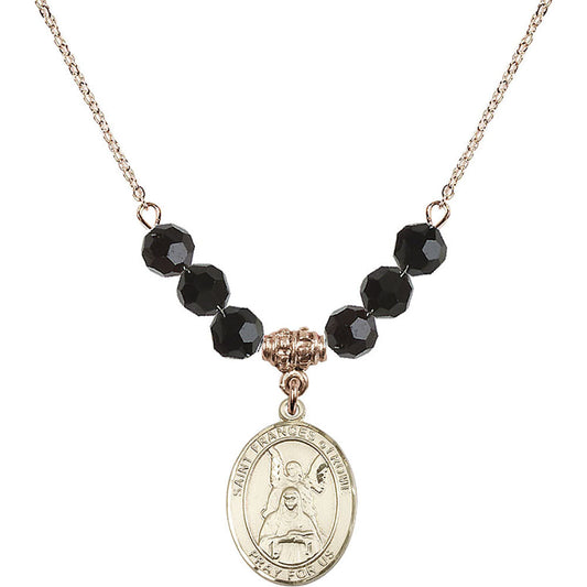 14kt Gold Filled Saint Frances of Rome Birthstone Necklace with Jet Beads - 8365