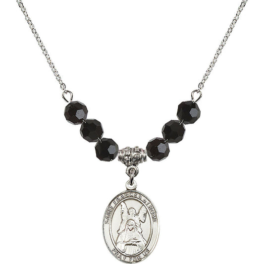 Sterling Silver Saint Frances of Rome Birthstone Necklace with Jet Beads - 8365