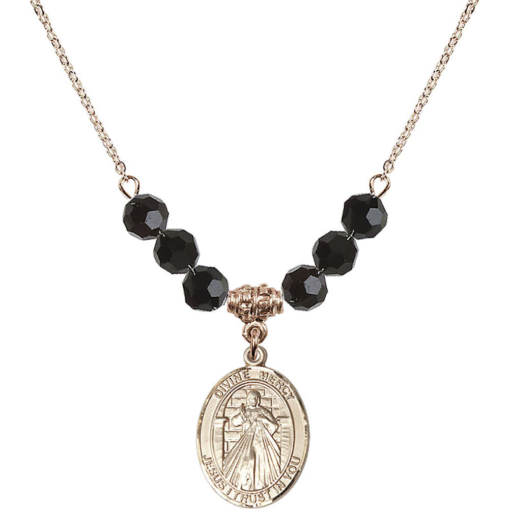 14kt Gold Filled Divine Mercy Birthstone Necklace with Jet Beads - 8366