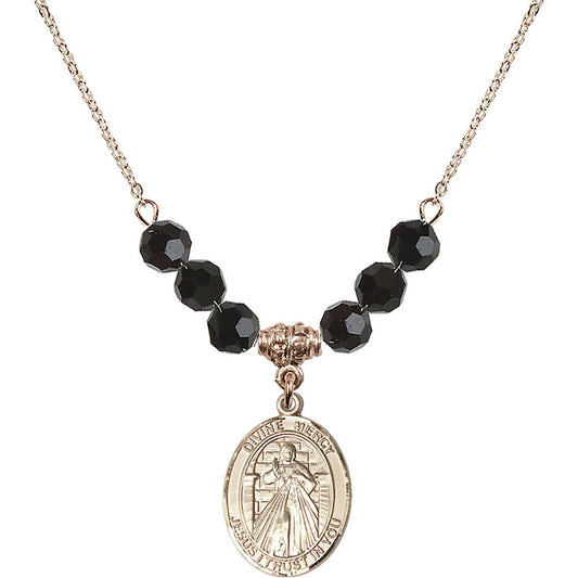 14kt Gold Filled Divine Mercy Birthstone Necklace with Jet Beads - 8366