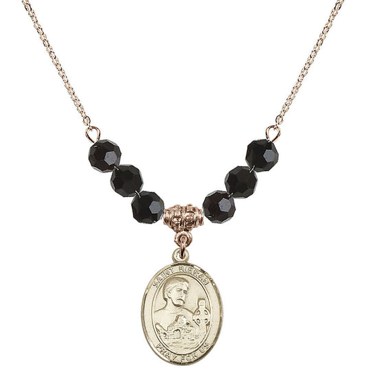 14kt Gold Filled Saint Kieran Birthstone Necklace with Jet Beads - 8367