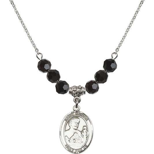 Sterling Silver Saint Kieran Birthstone Necklace with Jet Beads - 8367