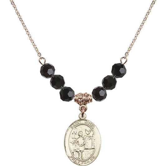 14kt Gold Filled Saint Vitus Birthstone Necklace with Jet Beads - 8368