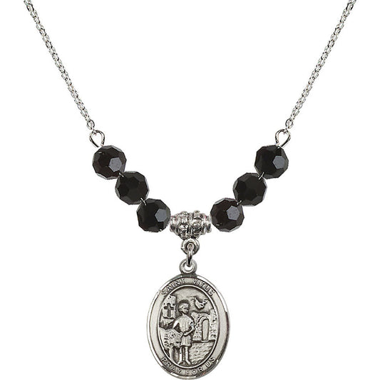 Sterling Silver Saint Vitus Birthstone Necklace with Jet Beads - 8368
