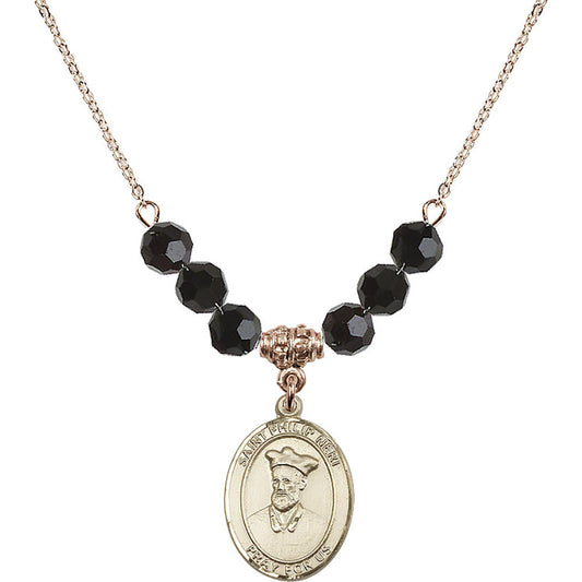 14kt Gold Filled Saint Philip Neri Birthstone Necklace with Jet Beads - 8369