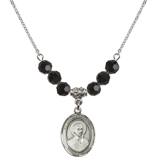 Sterling Silver Saint John Berchmans Birthstone Necklace with Jet Beads - 8370