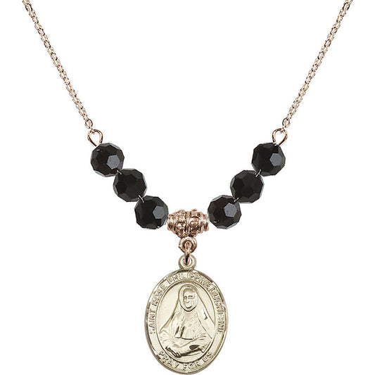 14kt Gold Filled Saint Rose Philippine Duchesne Birthstone Necklace with Jet Beads - 8371