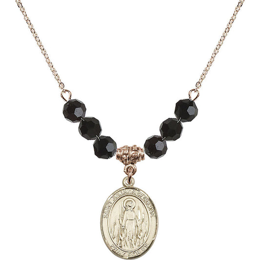 14kt Gold Filled Saint Juliana of Cumae Birthstone Necklace with Jet Beads - 8372