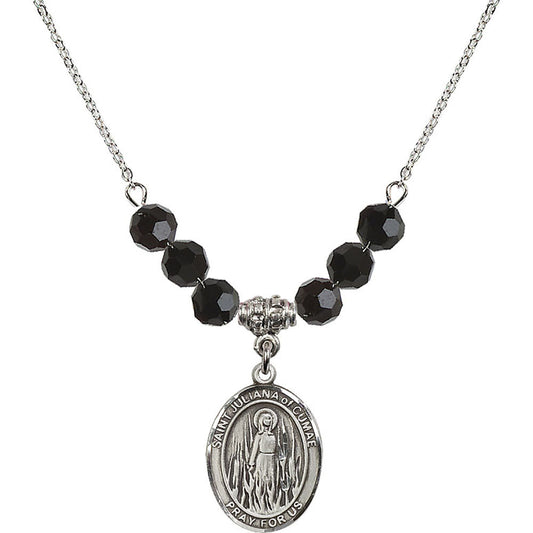 Sterling Silver Saint Juliana of Cumae Birthstone Necklace with Jet Beads - 8372
