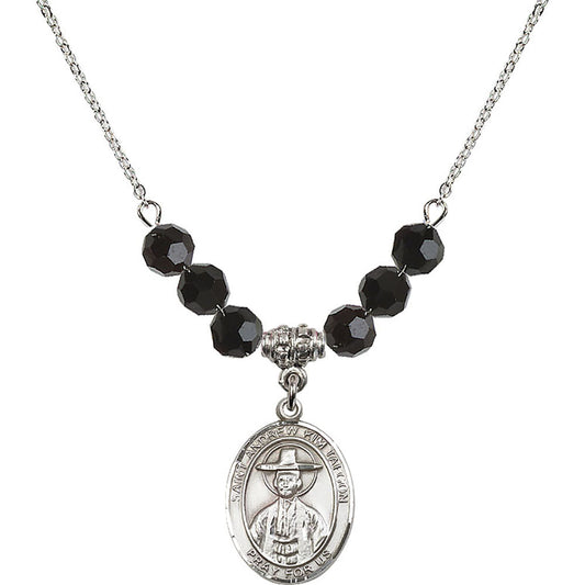 Sterling Silver Saint Andrew Kim Taegon Birthstone Necklace with Jet Beads - 8373