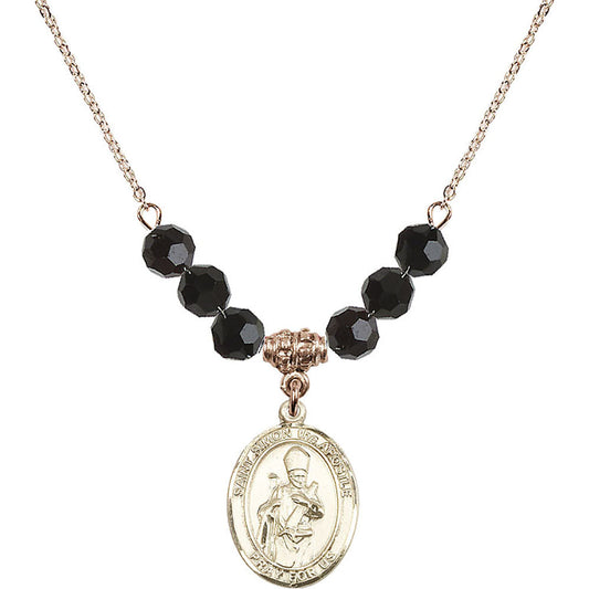 14kt Gold Filled Saint Simon the Apostle Birthstone Necklace with Jet Beads - 8375