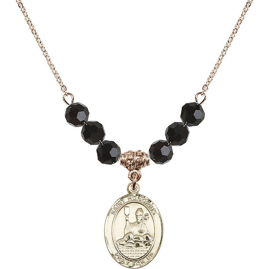 14kt Gold Filled Saint Honorius of Amiens Birthstone Necklace with Jet Beads - 8376