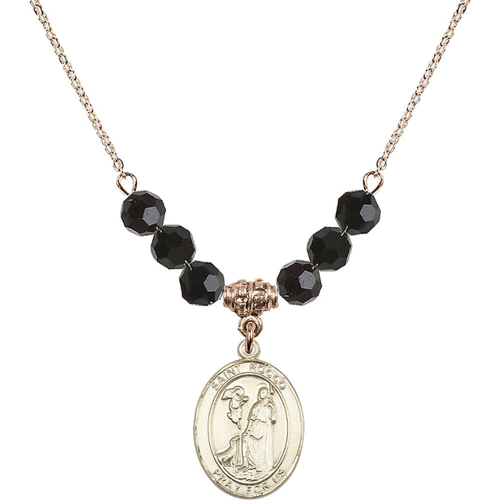 14kt Gold Filled Saint Rocco Birthstone Necklace with Jet Beads - 8377