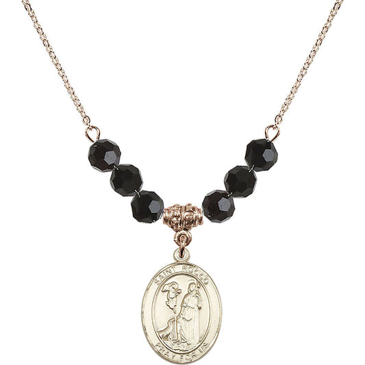 14kt Gold Filled Saint Rocco Birthstone Necklace with Jet Beads - 8377